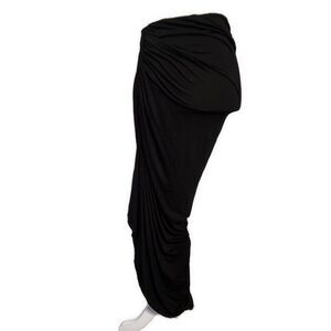 Studio M Womens Solid Black Side Ruched Slit Asymmetrical Maxi Skirt Medium